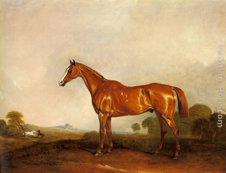 John Ferneley Snr A Chestnut Hunter in a Landscape